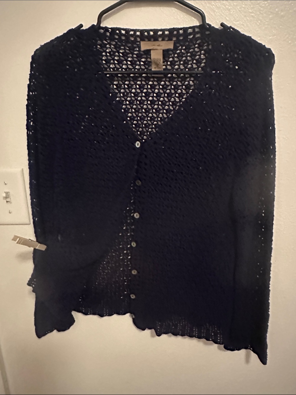 Lightweight Open-Knit Button Cardigan Sweater - Black
